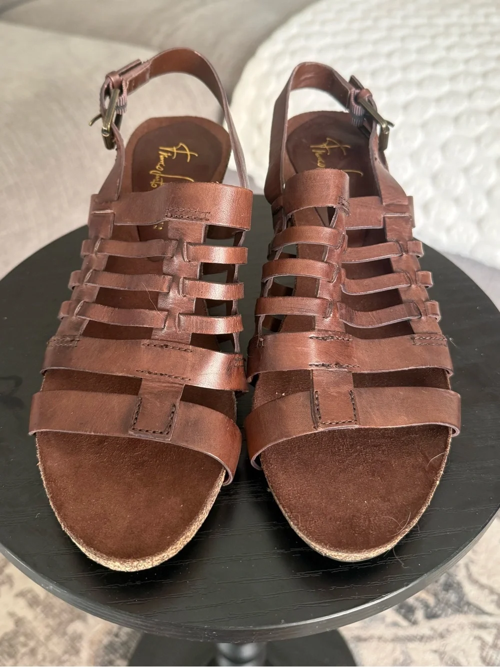 Franco Sarto Artists Collection Dark Brown Leather Strappy Sandals SZ 8.5